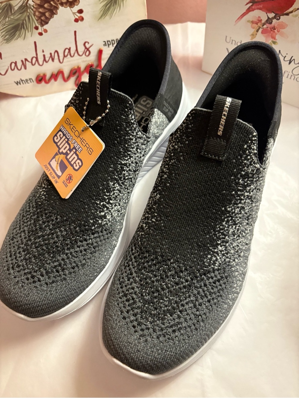 Kids Skechers Black & Gray Knit Slip-On Sneakers